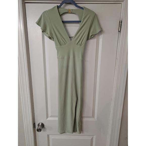 AYM Hyde Midi Dress Sage Green Flutter Sleeve Lace Up Back Size XS
